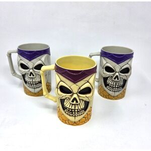 Set of 3 Vtg Easter Unlimited Plastic Skull Mugs Halloween Decor Man Cave